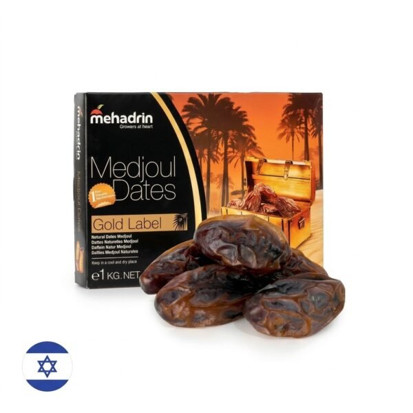Caixa original de Tâmaras Medjoul Mehadrin Gold Label de 1 kg